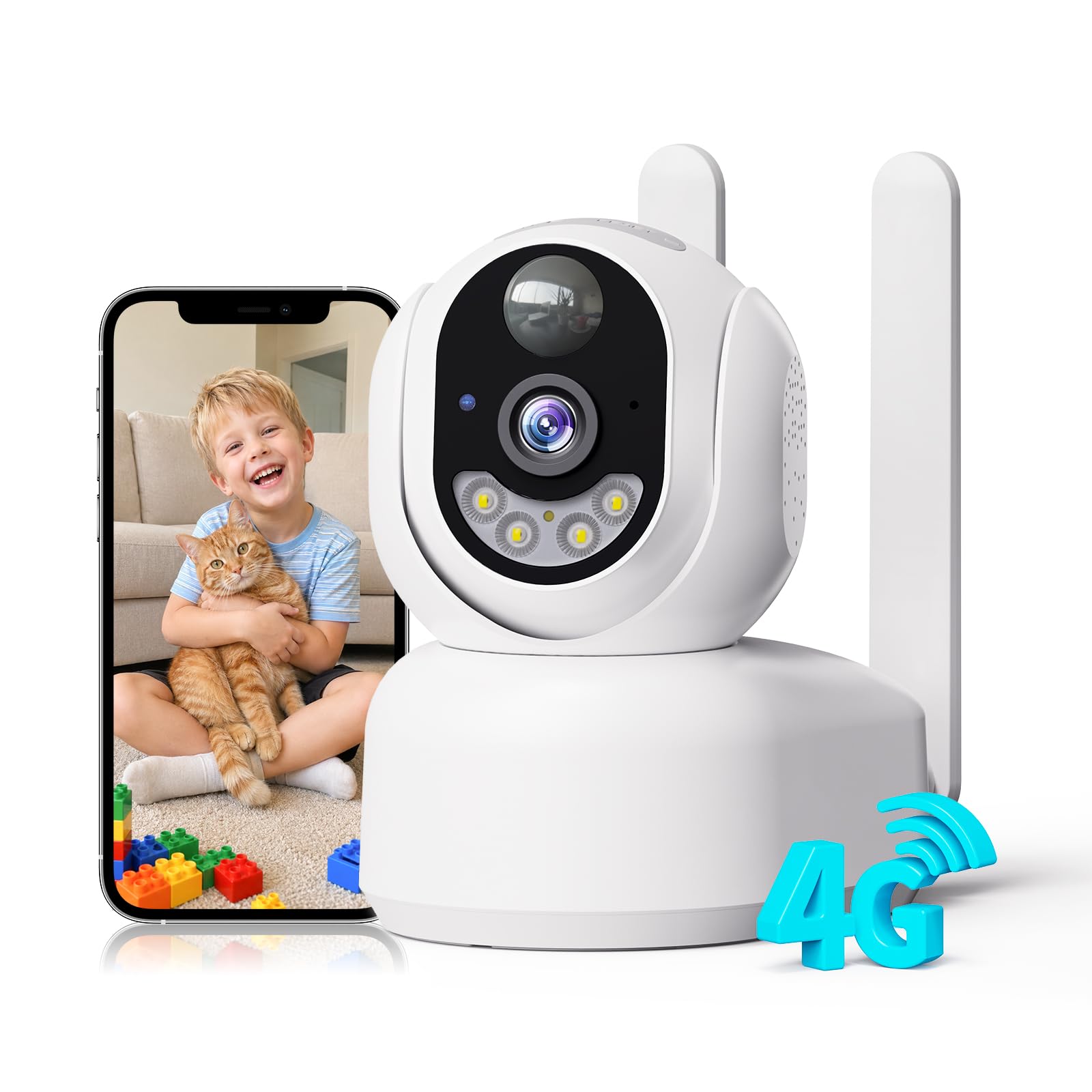 PESAIR 4G LTE Telecamera Interno con SIM, 2K 360° PTZ Telecamera Senza WiFi | Videocamera Sorveglianza Senza Fili Indoor, Visione Notturna a Colori, PIR Rilevamento, IP66, Per Neo…