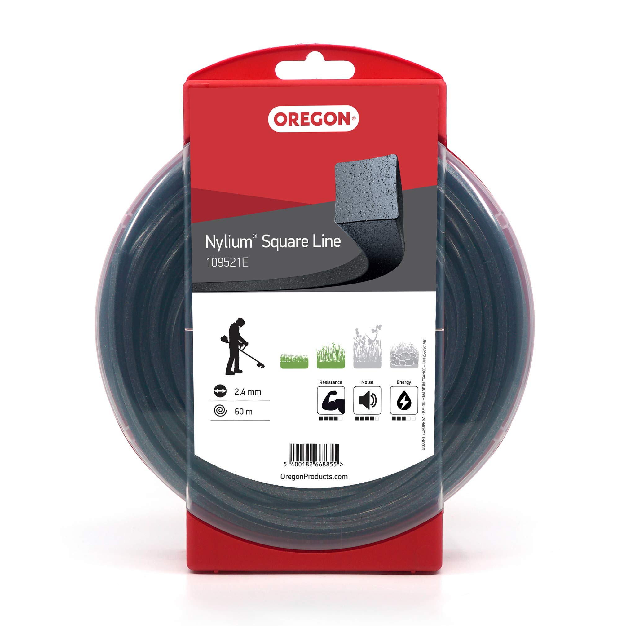 Oregon Filo da Taglio Quadrato per Decespugliatore, Tosarba e Tagliabordi in Nylon Robusto e Flessibile, Adatto alla maggior parte delle marche, 2,4 mm x 60 m (109521E)