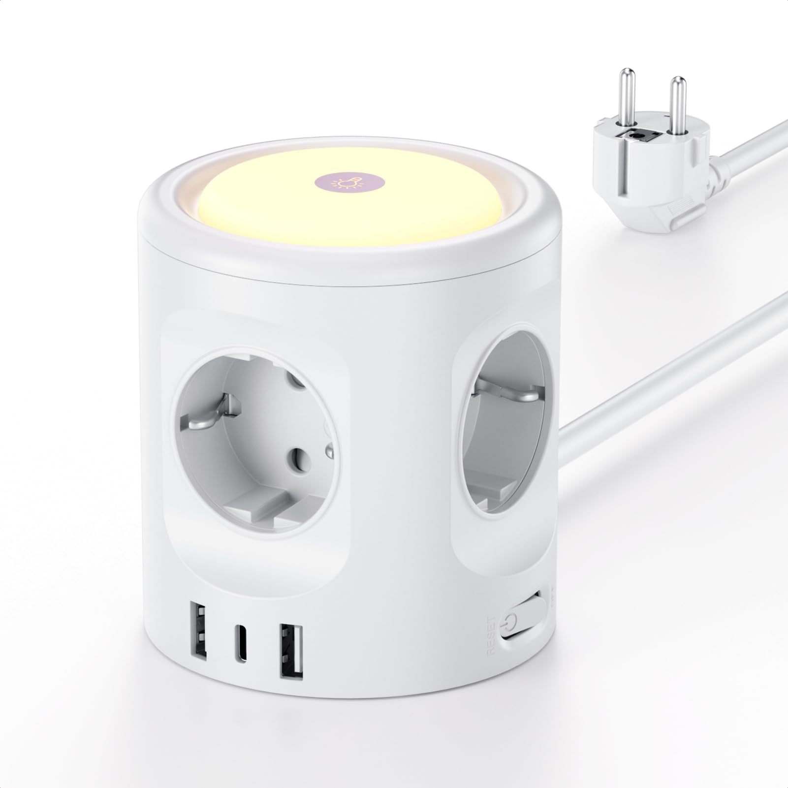 Ciabatta Multipresa con Luce, Ciabatta a 4 Scomparti con 3 USB, Multipresa Elettrica con Interruttore, Presa Multipla a Cubo 3 Modalità di Illuminazione 16A, 2 M, per Casa, Uffici…