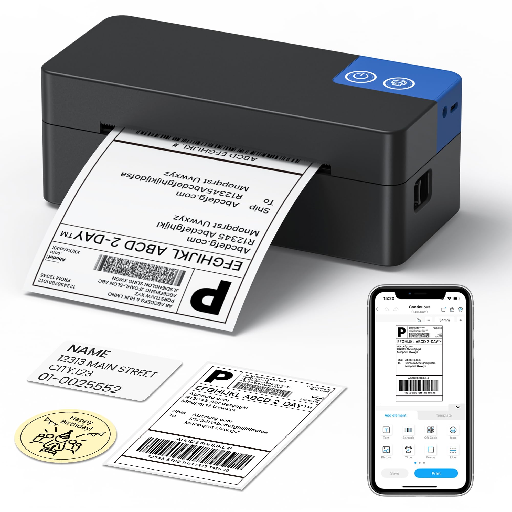 ETIKEZ PL50E Stampante Termica Bluetooth per Etichette di Spedizione, Nero | Formato 4 × 6 Pollici, 15 Etichette Termiche Incluse, Ideale Per Spedizioni Logistiche E Gestione Maga…