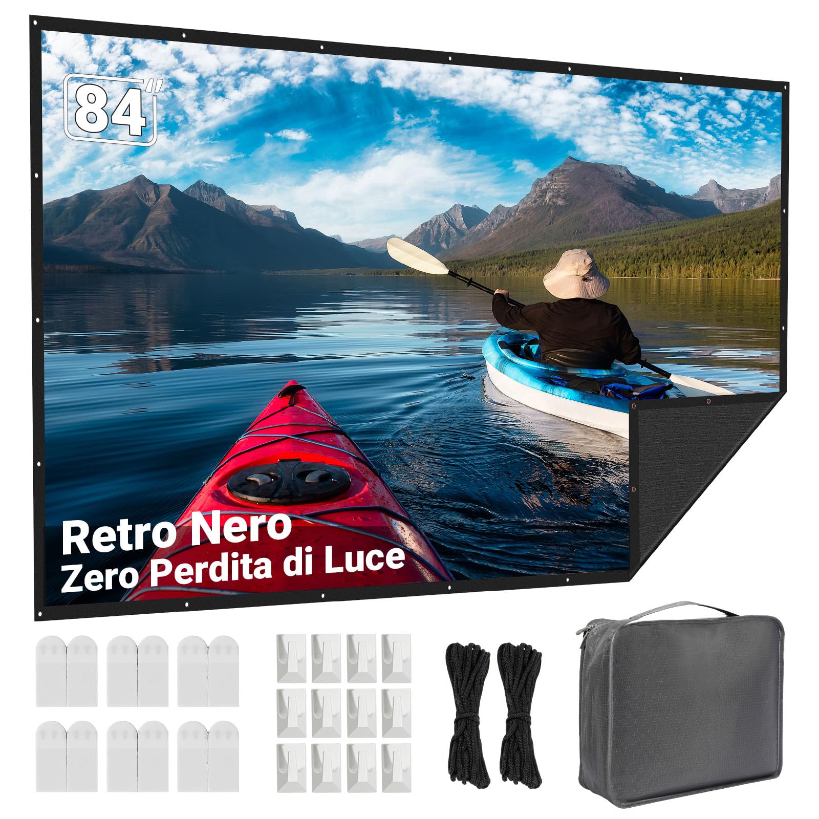 LEORFI Schermo Proiettore 84 Pollici Portatile con Retro Nero e Borsa | Contrasto elevato contro la luce ambientale,formato 16:9,installazione flessibile a parete,ideale per cinem…