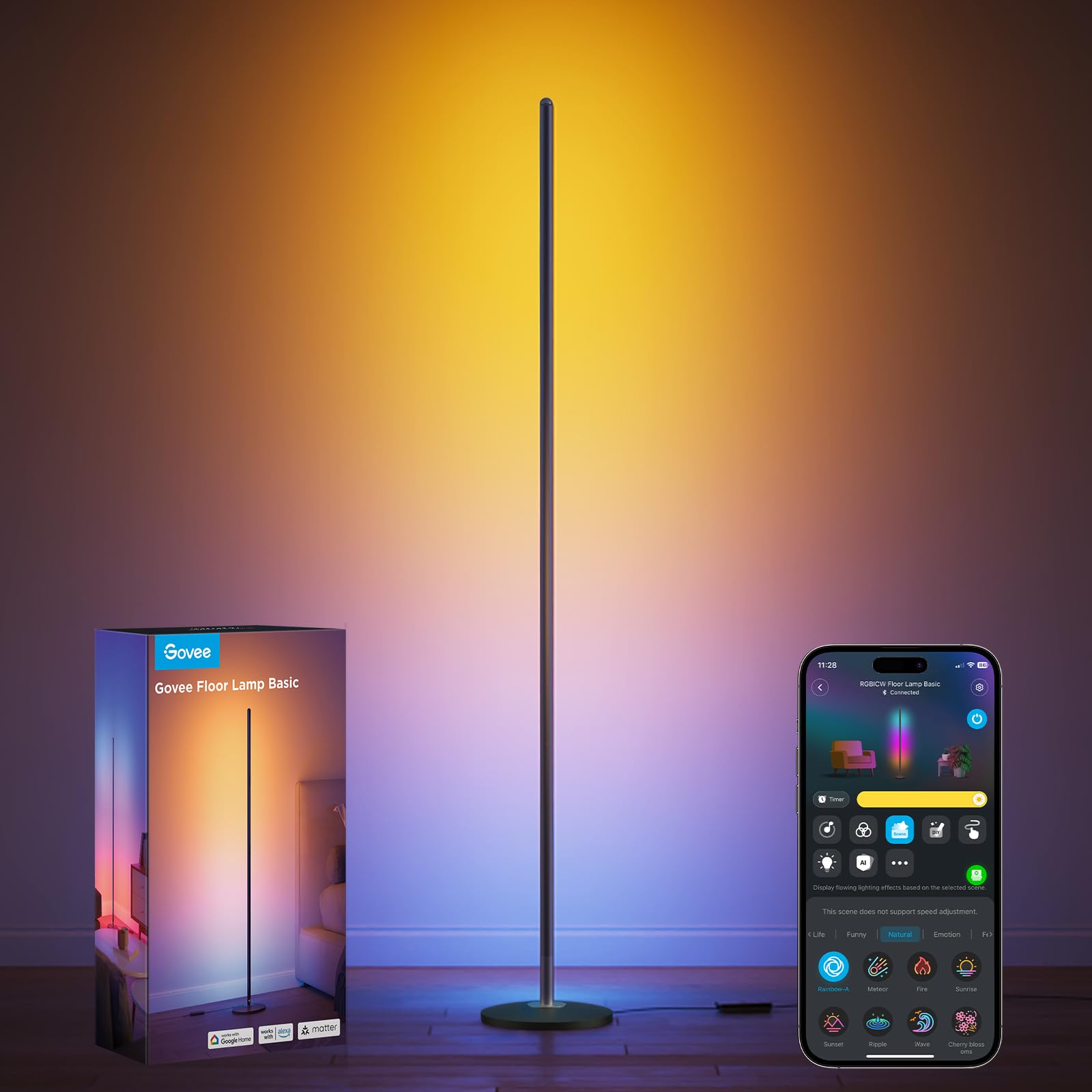 Govee RGBIC Lampade da Terra LED, Moderna Piantana Lampada da Terra, Nero | Funziona con Alexa, Matter, APP, 16 Mln Colori, Sincronizzazione Musicale, 80+ Modalità Scena, Piantana…