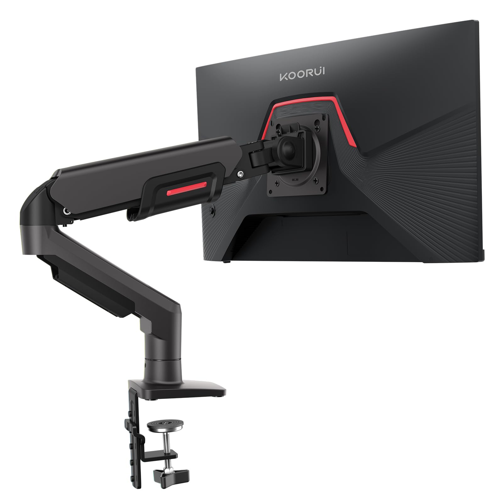 KOORUI Braccio a gas altezza regolabile per 17-32" VESA 75x75 100x100mm | Ergonomico, ±72° Inclinazione, 360° Giro, 360° Rotazione, Montaggio a pinza/foro, Supporta 2-9kg, Gestion…