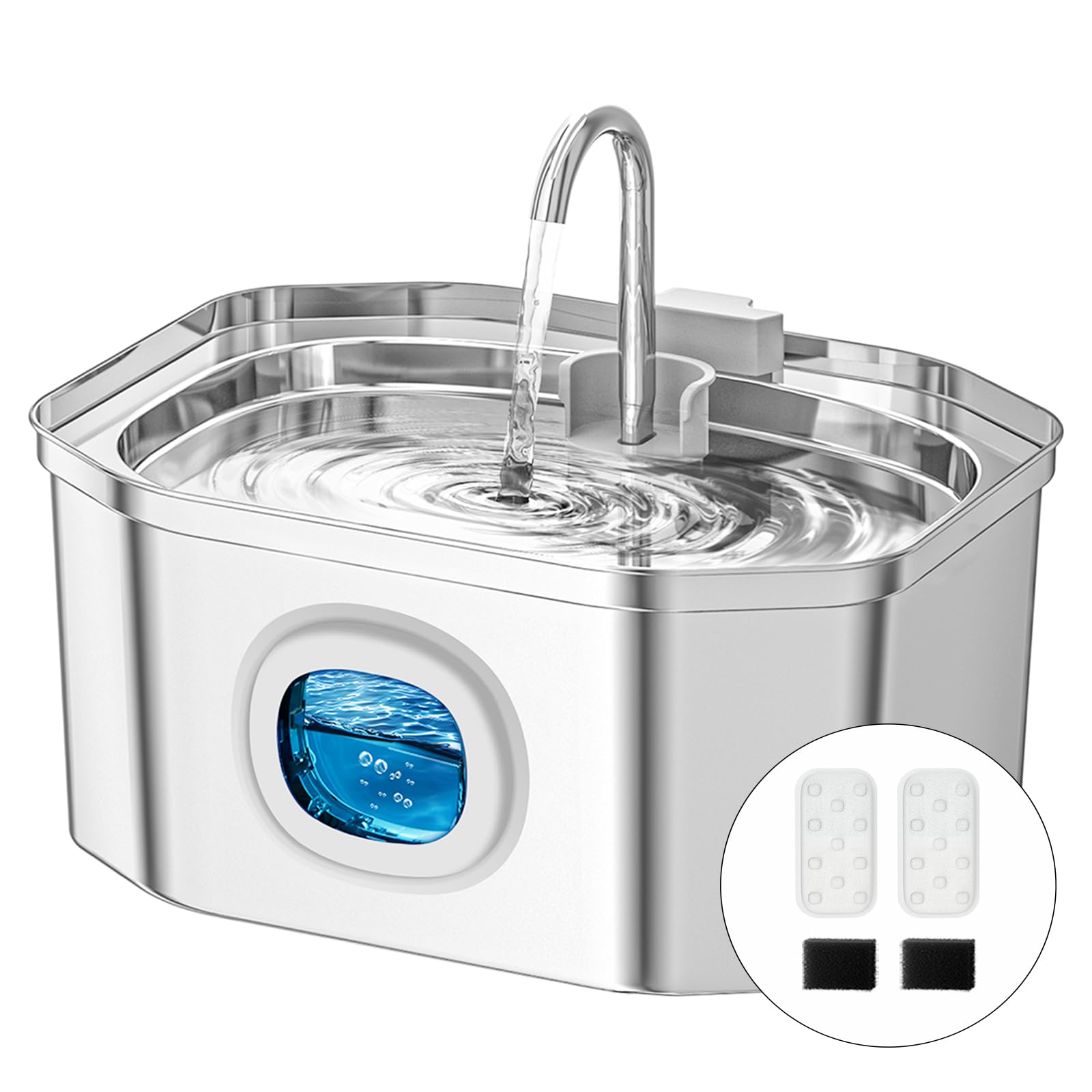 Fontanella per gatti,Apauk 3.2L fontanella per gatti acciaio Inox, fontana per Cani piccoli,Ultra silenziosa,con finestra LED, Sistema di filtraggio multistrato (S con 2 filtri &…