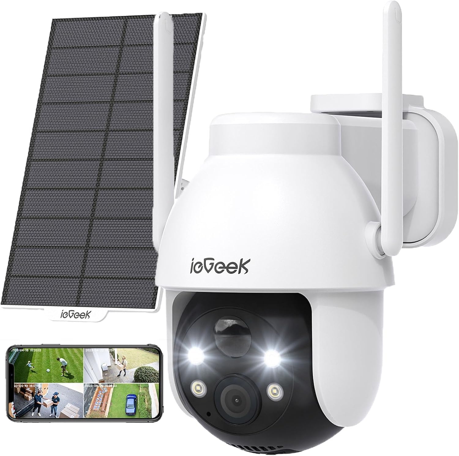 ieGeek 2K 360° PTZ Telecamera Wi-Fi Esterno Batteria con Pannello Solare BC | Senza Fili, Rilevazione Movimento PIR con Faro Allarme, Visione Notturna a Colori, Audio Bidirezional…