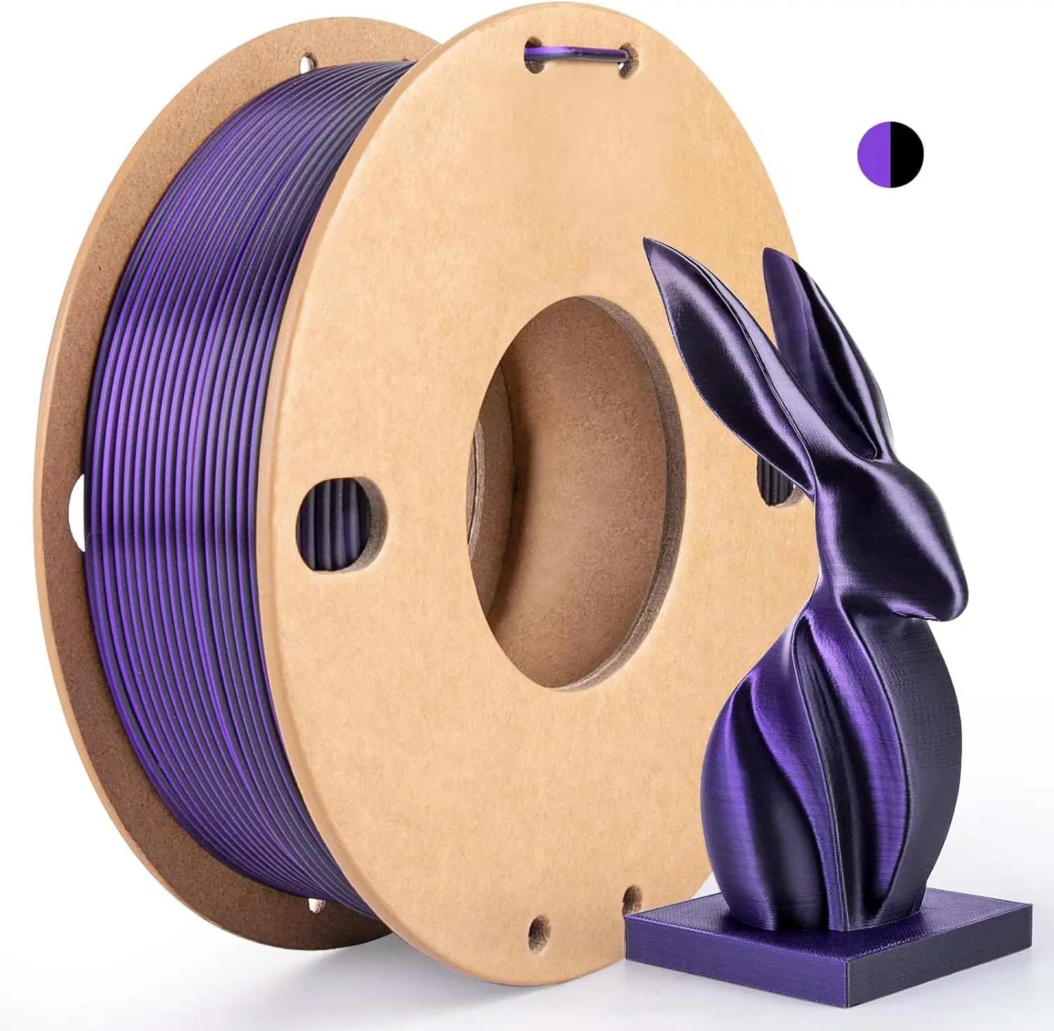 Filamento PLA in Seta 250g Nero Viola Bicolore, Superficie Liscia e Lucida, Precisione 1,75mm +/- 0,03mm, Facile da Stampare per Stampante 3D