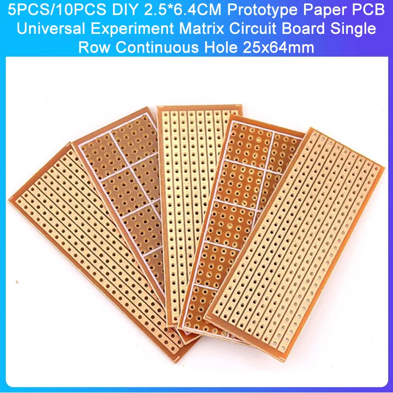 5/10 pz PCB Bordo 2.5x6.4 cm Singolo Lato PCB Bordo FAI DA TE Esperimento Universale A Matrice Circuito Singola Fila Foro Continuo