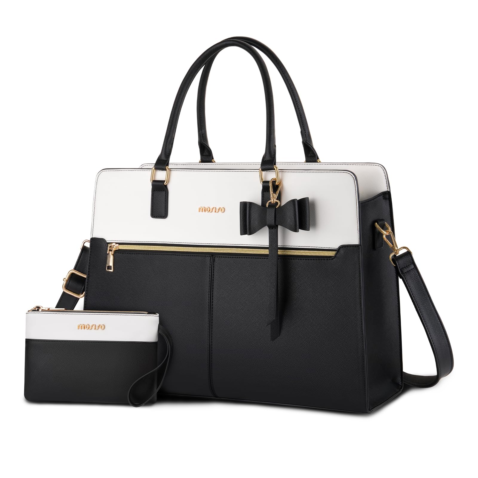 MOSISO Borsa Tote Laptop Donna, 15.6 pollici Lavoro Pelle PU Impermeabile | con Pochette e Fiocco, Borse a Mano Grande Capacita, Borsa a Tracolla Computer, Valigetta Lavoro Uffici…