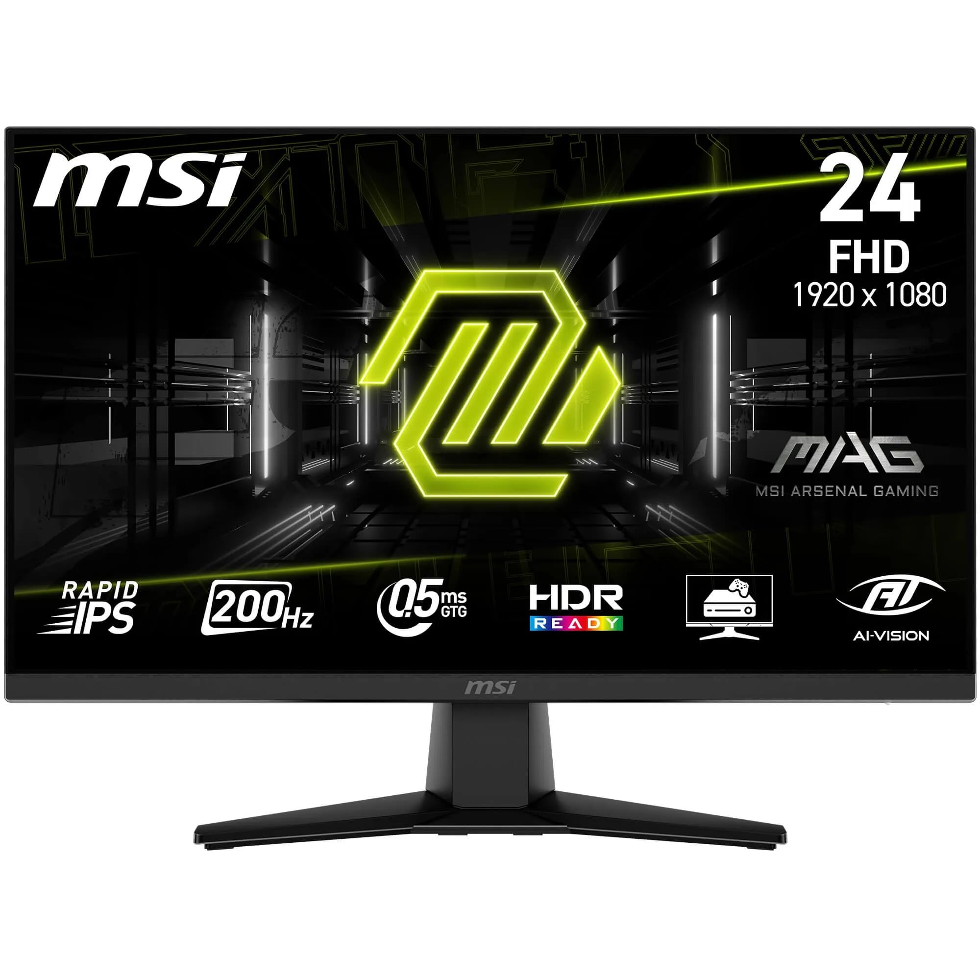 msi MAG 242F Monitor Gaming da 24" - FHD (1920x1080), Rapid IPS, 200Hz, 0.5ms, HDR Ready, AMD FreeSync Premium, Eye Care, HDMI 2.0b, DP 1.2a, Senza Cornice, Inclinabile, Montaggio…