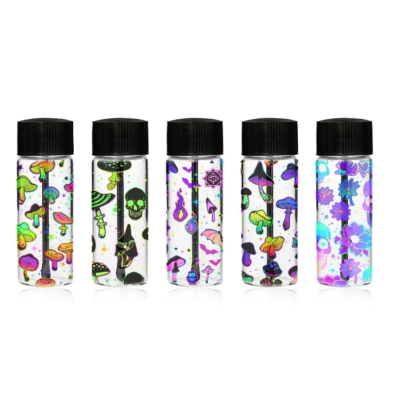 Mini Scatola Portatile per Snuff con Cucchiaio, Contenitore in Vetro Sigillato Impermeabile Leggero, Scatola per Medicinali con Motivo UV, Regalo per Uomo e Donna