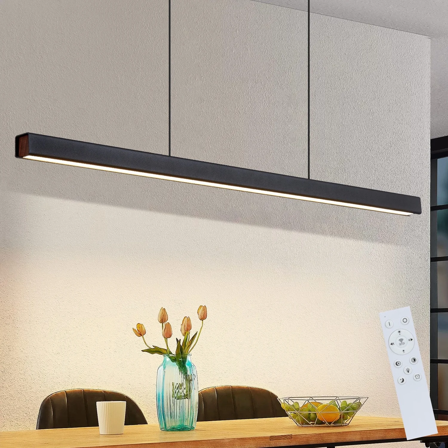 Lampadario Lineare LED Nero Minimalista, Luce a Sospensione Dimmerabile, Lampadario Moderno in Stile Bar per Sopra il Tavolo da Pranzo, Soggiorno o Scrivania dello Studio