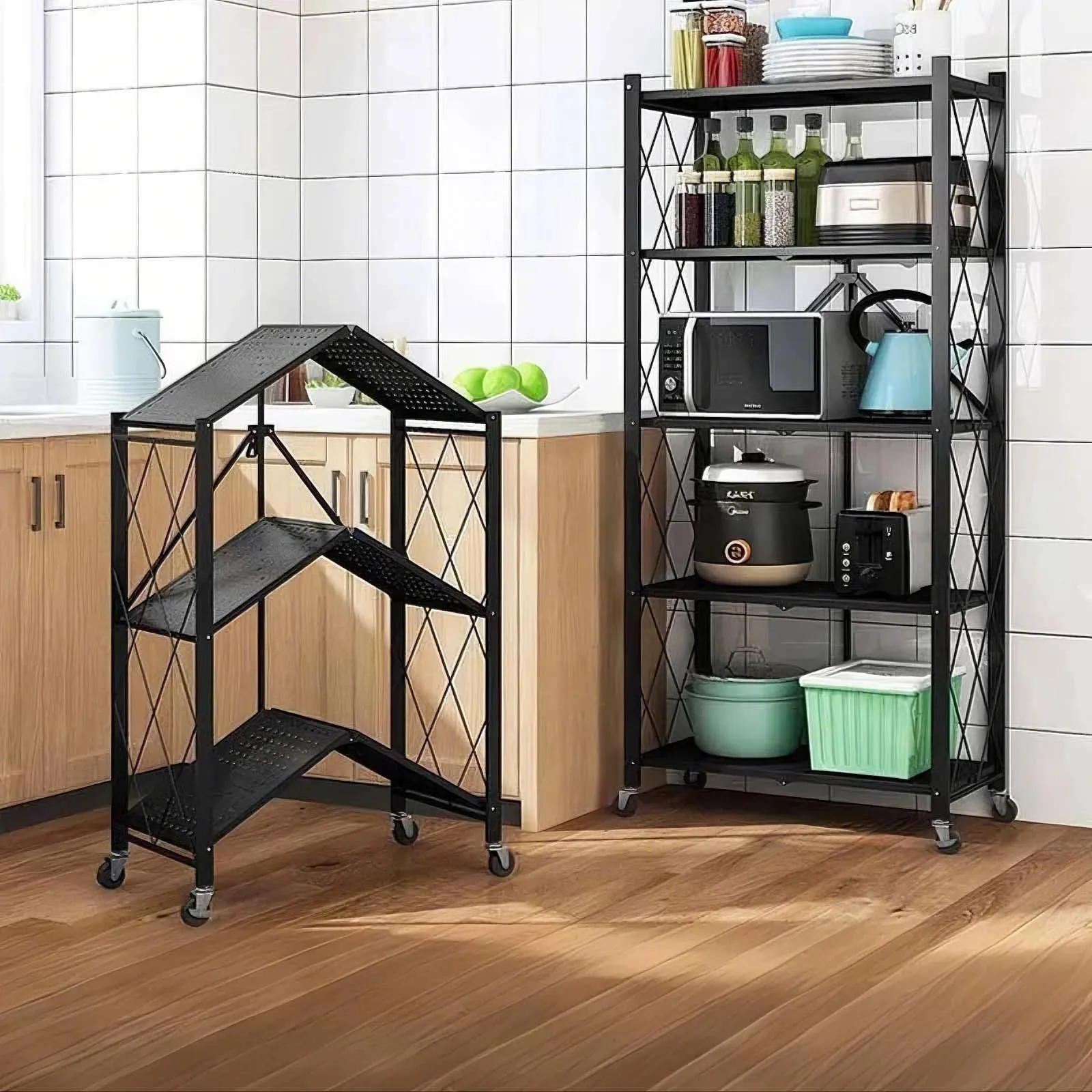 Scaffali di Stoccaggio per Cucina/Ufficio, Scaffale Robusto Nero 70x40x158cm, Scaffali Pieghevoli