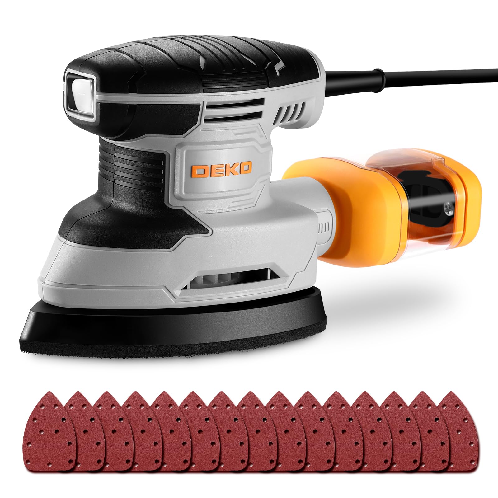 DEKOPRO 180W Levigatrice Mouse per Legno 13000RPM, Sistema Raccolta Polvere | Multifunzione Levigatrice Elettrica 15 Carte Abrasive, Leggera e Compatta, per Levigare, Lucidare in…
