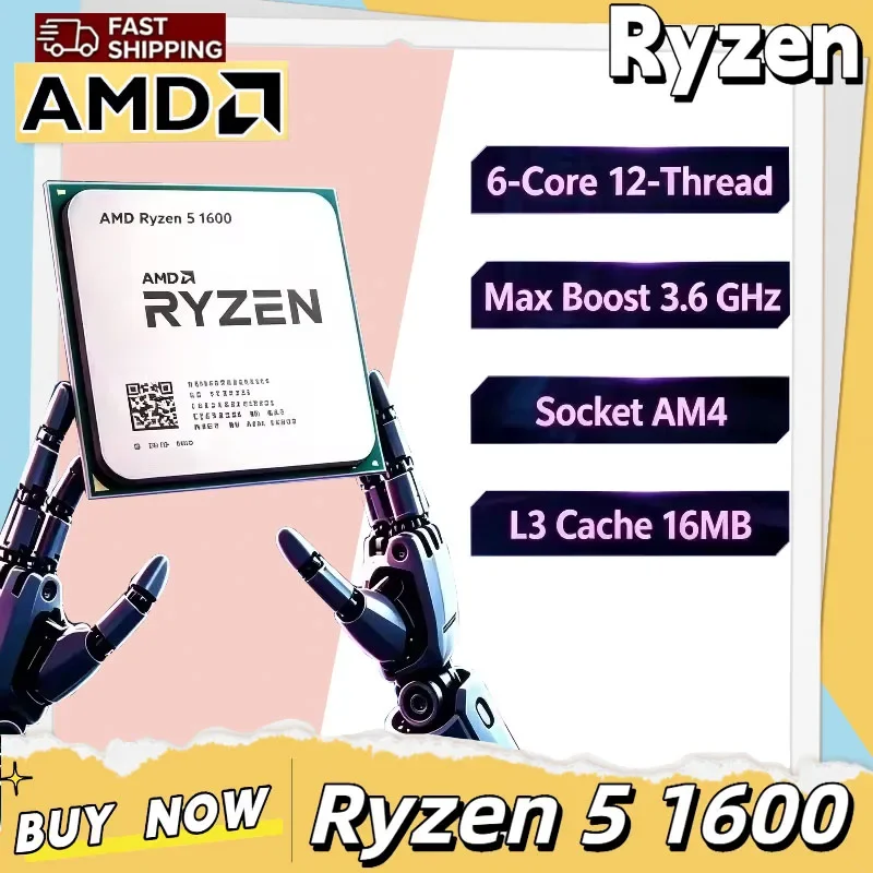 AMD Ryzen 5 1600 3.2GHz 6 Core 12 Thread 65W Socket AM4 Processore Gaming CPU Senza Confezione Ultra Veloce Plus
