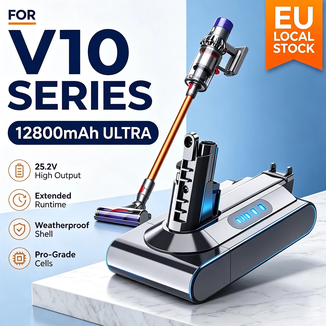 Batteria per Dyson V10 12800mAh 25.2V per Dyson SV12, Batteria Ricaricabile agli Ioni di Litio per Aspirapolvere Absolute Animal SV12