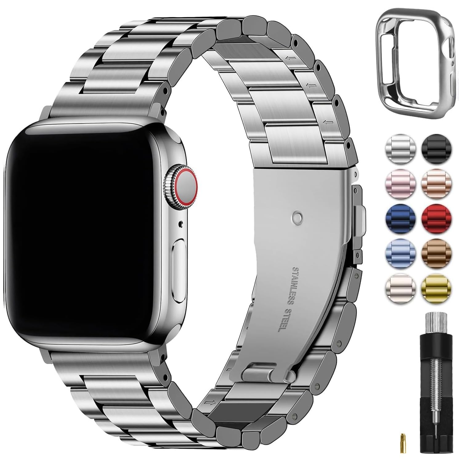 Fullmosa Cinturino per Apple Watch 40mm 41mm 38mm in Acciaio Inossidabile | Compatibile con Apple Watch SE3 SE2 SE Serie 9 8 7 6 5 4 3 2 1, Regolabile Cinturini di Ricambio per Uo…
