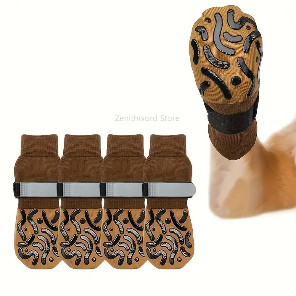 4 Paia di Calzini Antiscivolo per Cani, Fascia Regolabile, Protezione Antigraffio per Zampe, Calzini in Morbido Cotone con Forte Presa, Calzini Lavorati a Maglia per Animali Domes…