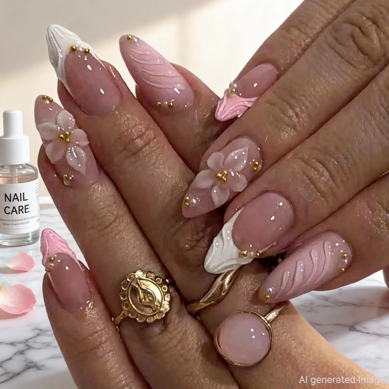 24 pezzi di unghie finte a pressione a forma di mandorla con fiori rosa, unghie finte kawaii, unghie adesive indossabili, unghie finte, unghie postizie, накладные ногти, нейл-тип2…