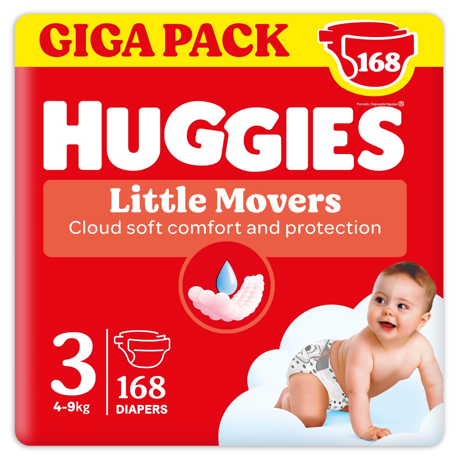 Huggies Little Movers, 168 Pannolini, Taglia 3 (4-9 Kg), Pacco Giga