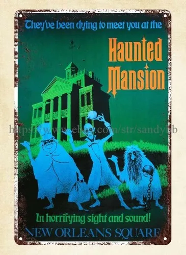 Insegna in metallo della Haunted Mansion degli anni '90 --Insegna in latta