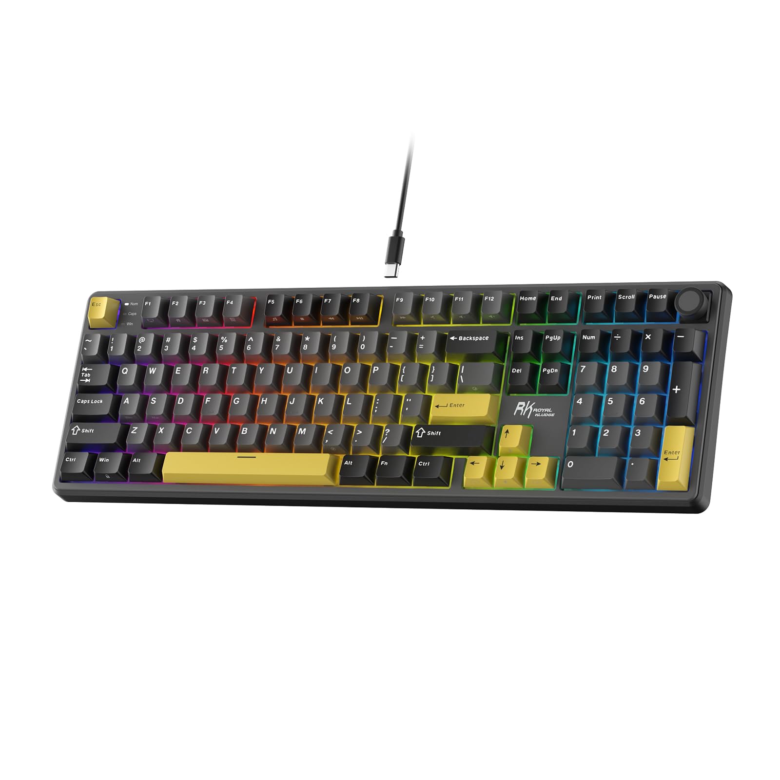 RK ROYAL KLUDGE X104 full size Tastiera meccanica cablata, manopola metallo | Tastiera cremosa tastierino numerico, RGB104 tasti, interruttore lineare hot-swap, software online vi…
