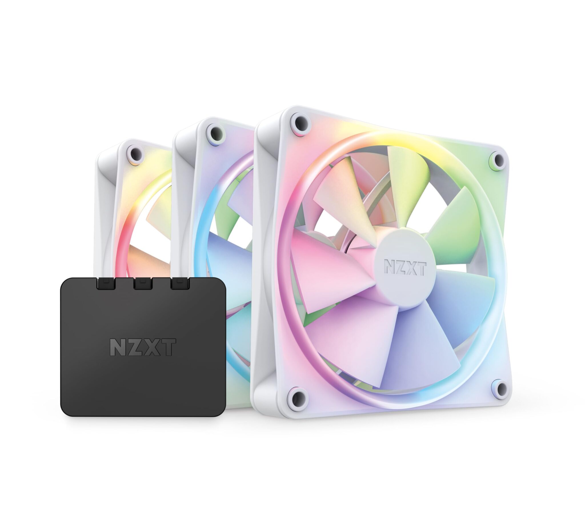 NZXT F120 RGB Triple Pack - 3x Ventole RGB PWM 120mm + Hub - Bianco | Tre ventole RGB PWM 120mm con controller. Personalizzazione luci avanzata, raffreddamento super silenzioso, c…