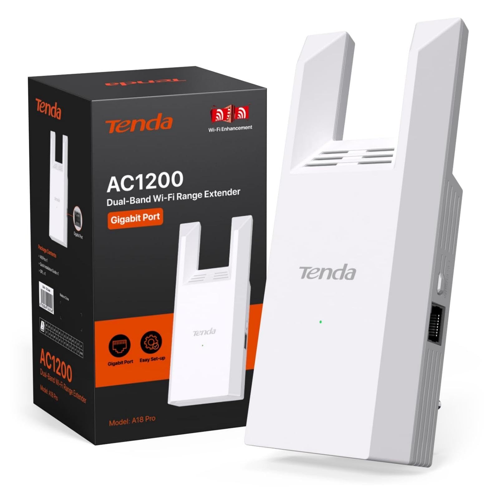 Tenda A18 Pro Ripetitore Wi-Fi Dual Band AC1200 Mbps, Funzionalità Extender e Access Point 5GHz/2.4GHz con Porta Gigabit LAN, LED Segnale Intelligente, Pulsante WPS, Sicurezza WPA…