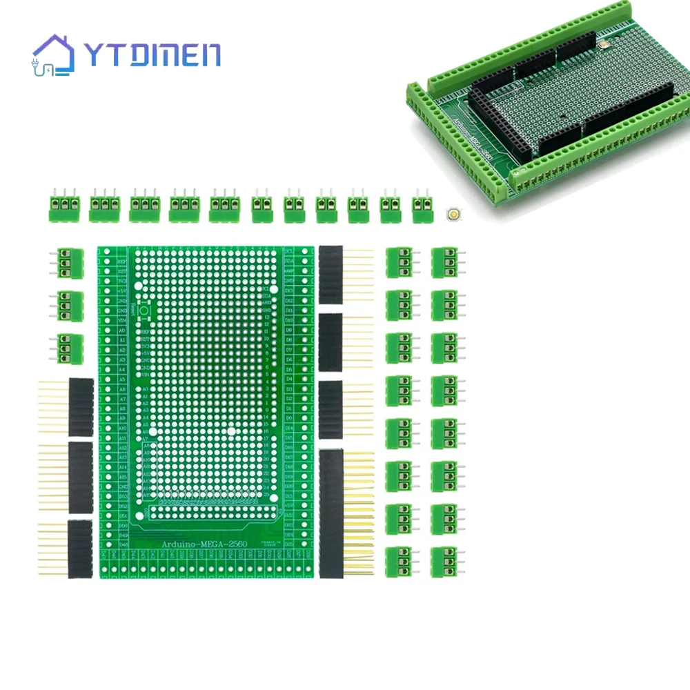 Kit Scheda Prototipo PCB Bifacciale con Morsettiera per Arduino MEGA2560 R3, Elettronica Fai-da-te