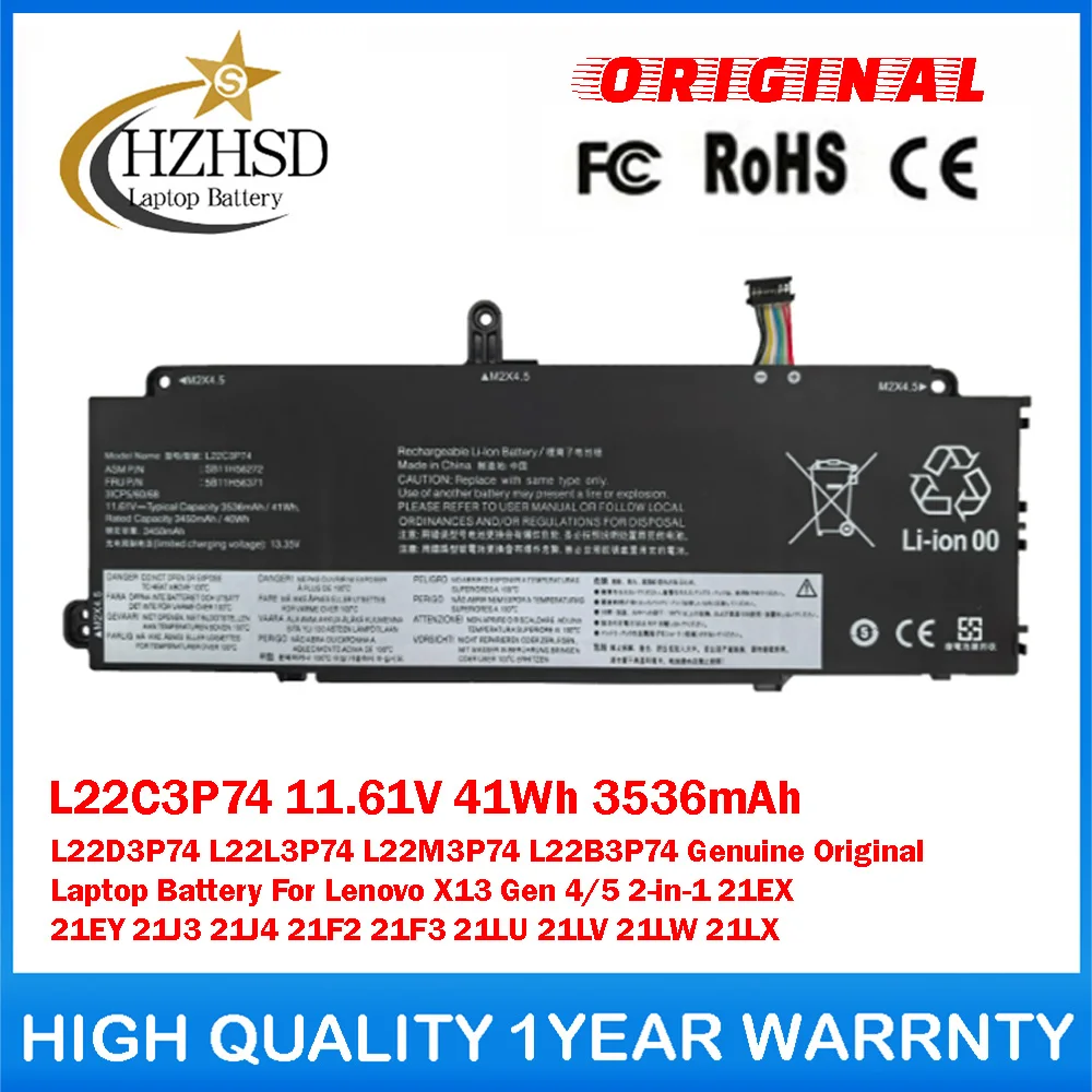 L22C3P74 11.61V 41Wh 3536mAh L22D3P74/L3P74/M3P74/B3P74 Batteria originale per laptop per Lenovo X13 Gen 4/5 2-in-1 21EX 21EY