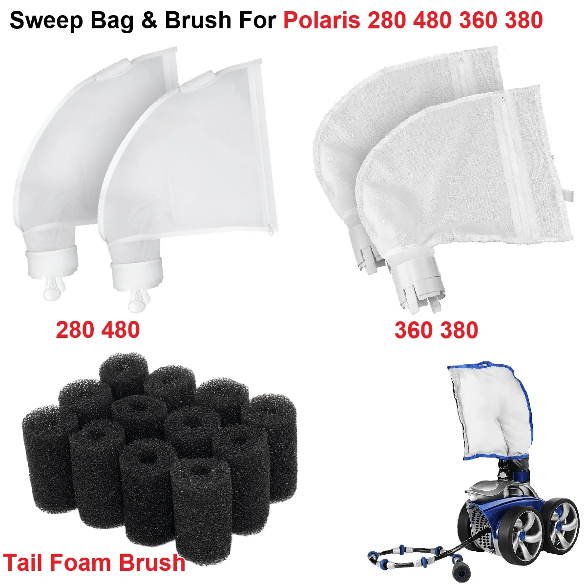 Sacchetto per la pulizia della piscina e spazzola in schiuma per robot pulitore Polaris Sport 280 360 380 480