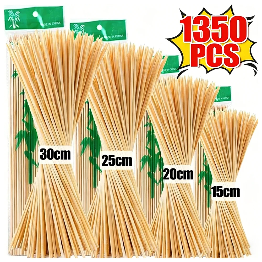 1350/90 Pezzi Spiedini Naturali in Bambù per BBQ, Bastoncini Monouso da 15/20/25/30cm per Frutta, Kabob, Grigliate