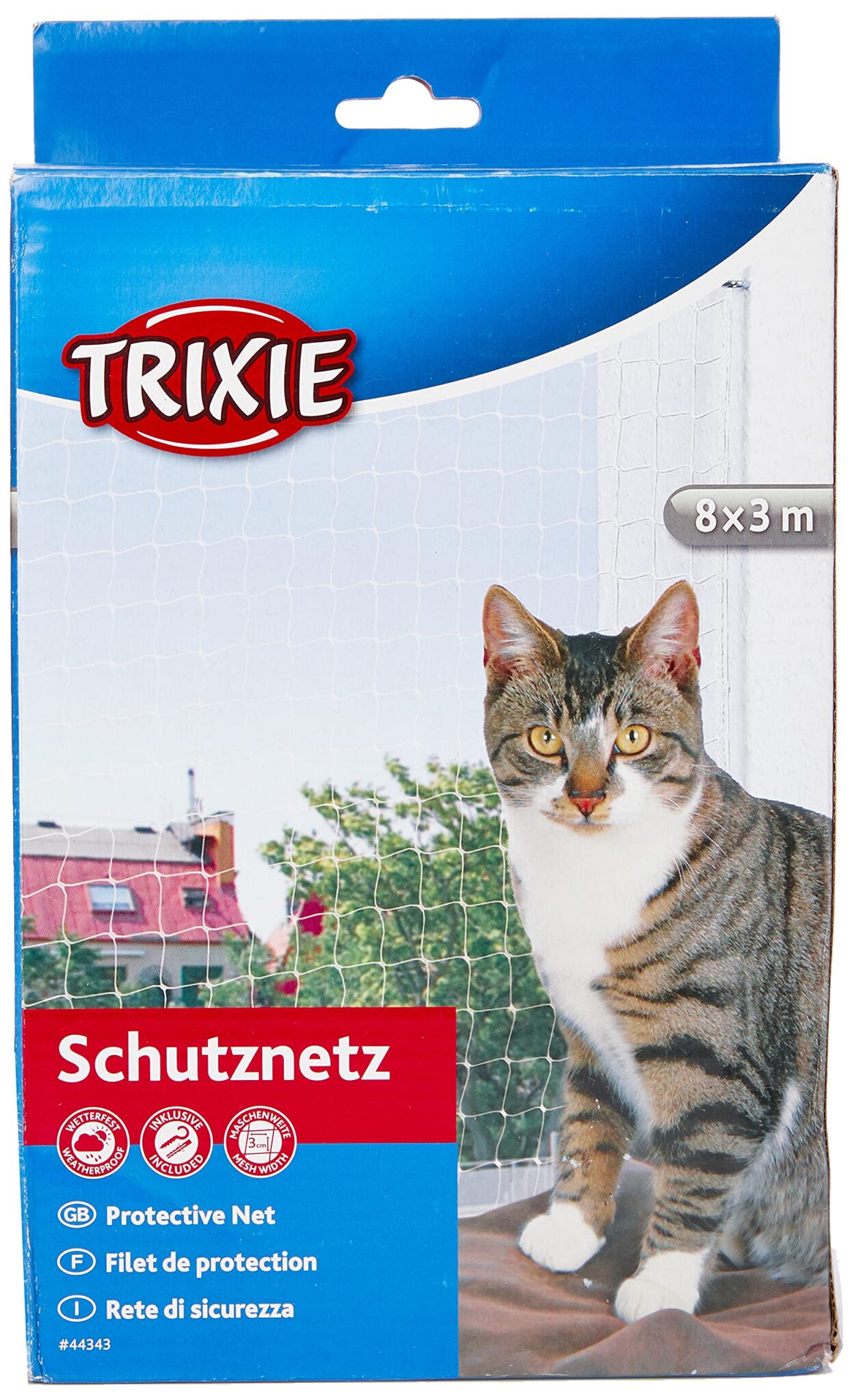 TRIXIE Rete protezione gatti da balcone e finestra – Trasparente, 8 × 3 m | Maglie fitte 3 × 3 cm, resistente e anti-UV – Fissaggi inclusi per terrazza e uso interno ed esterno, m…