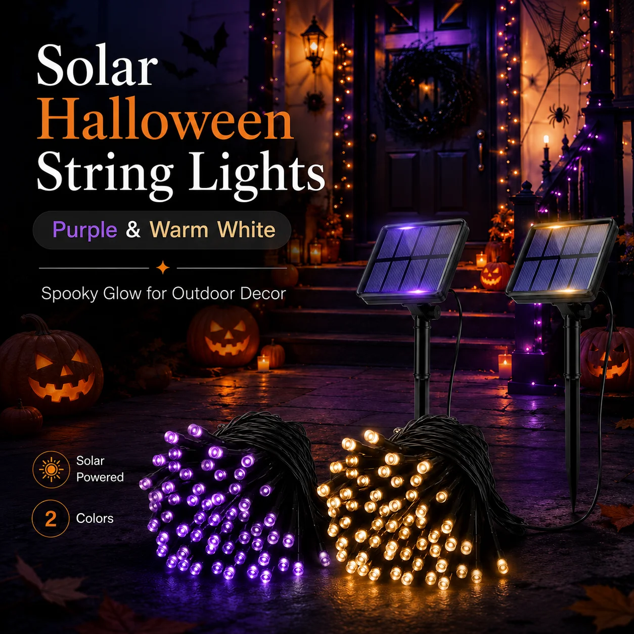 Luci Solari a Stringa per Halloween, Luci Fatate da Esterno Viola e Bianco Caldo, Alimentate a Energia Solare per Decorazione di Giardino, Cortile, Patio, Portico, Recinzione e Al…