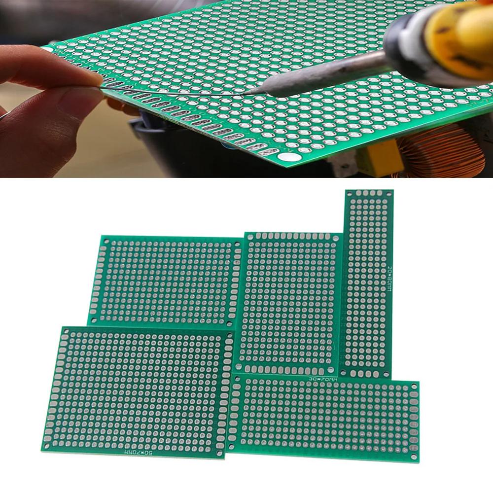 Kit 5 Pezzi Schede PCB Monofacciali 2x8 3x7 4x6 5x7 6x8 10x10 10x15 10x22 12x18 15x20cm per Progetti Fai-da-te di Saldatura