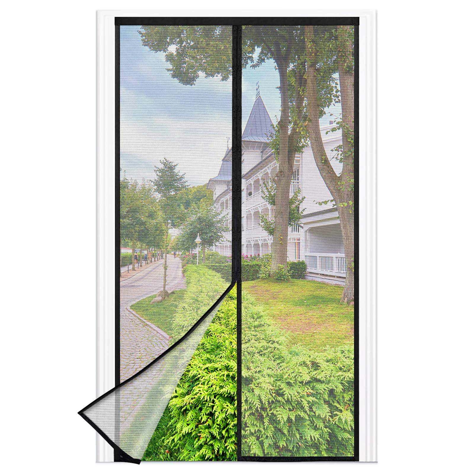 Zanzariera Magnetica - 80 x 210 CM Rete Fine - NERO | Zanzariera Porta Finestra Superiore Aumentato a 3,8 cm , si Chiude da Sola, Mantiene l'aria Fresca