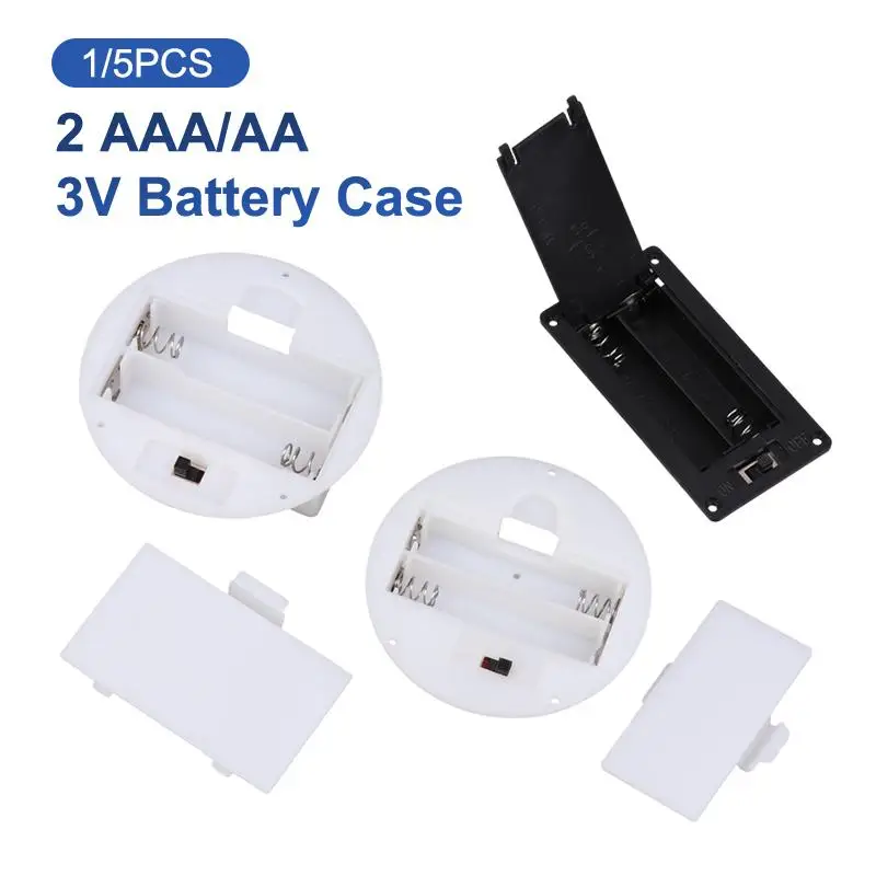 1/5 pezzi 2 AAA/AA 3V custodia per batteria con coperchio interruttore supporto per batteria rotondo incorporato scatole di immagazzinaggio batteria contenitore presa interruttore