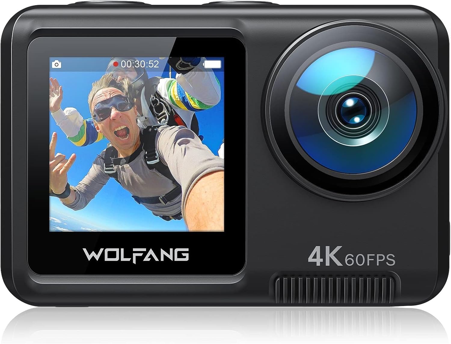 WOLFANG Dual Color Screen Action Cam 4K 60FPS 24MP GA420 WiFi Fotocamera, 10M Corpo/40M Custodia Impermeabile Subacquea Videocamera Casco con Telecomando, Dual Mic, Batterie 2x135…