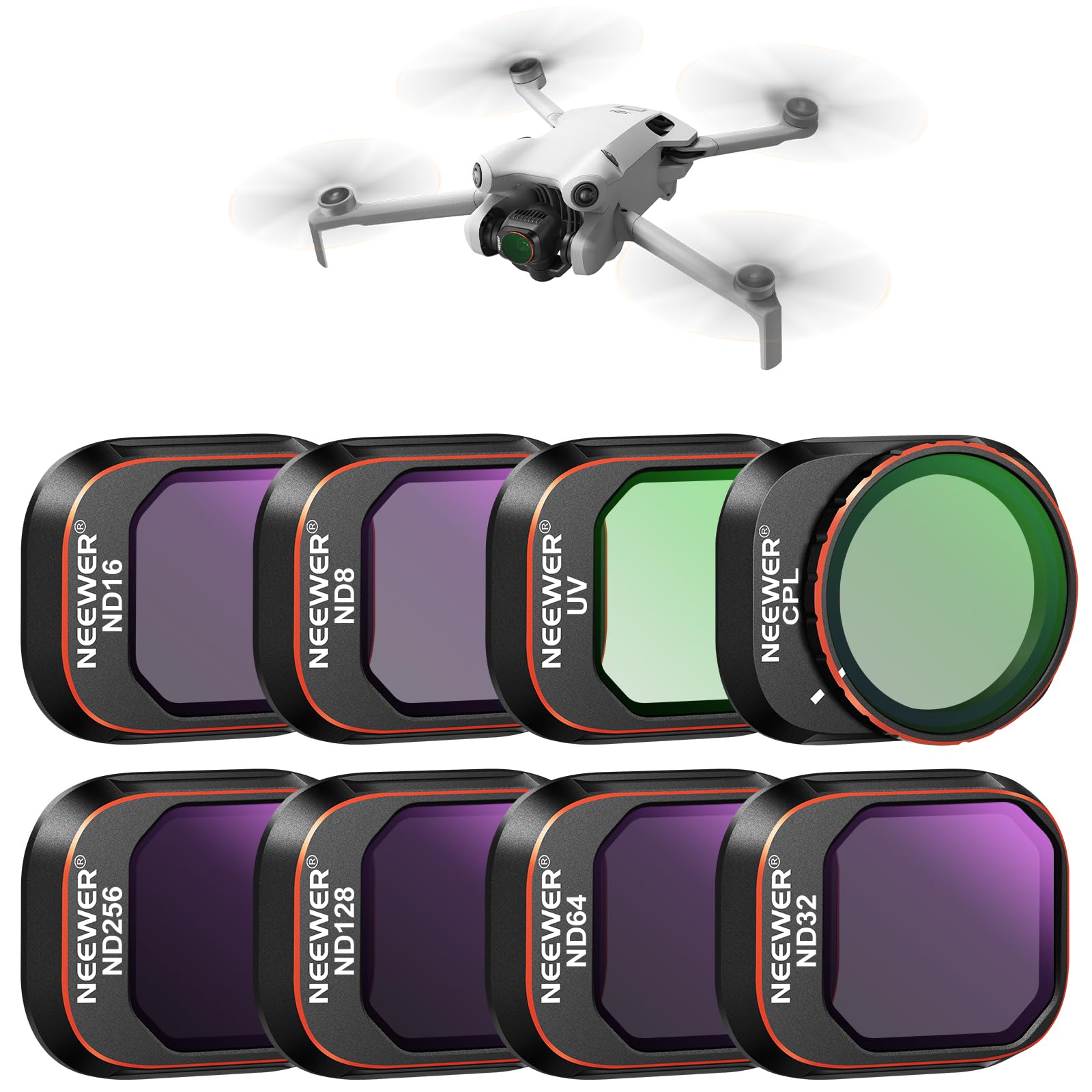 NEEWER Set di filtri ND e CPL compatibili con DJI Mini 4 Pro, 8 pezzi, UV, CPL, ND8, ND16, ND32, ND64, ND128, ND256, filtro polarizzatore, accessori per lenti drone a densità neut…
