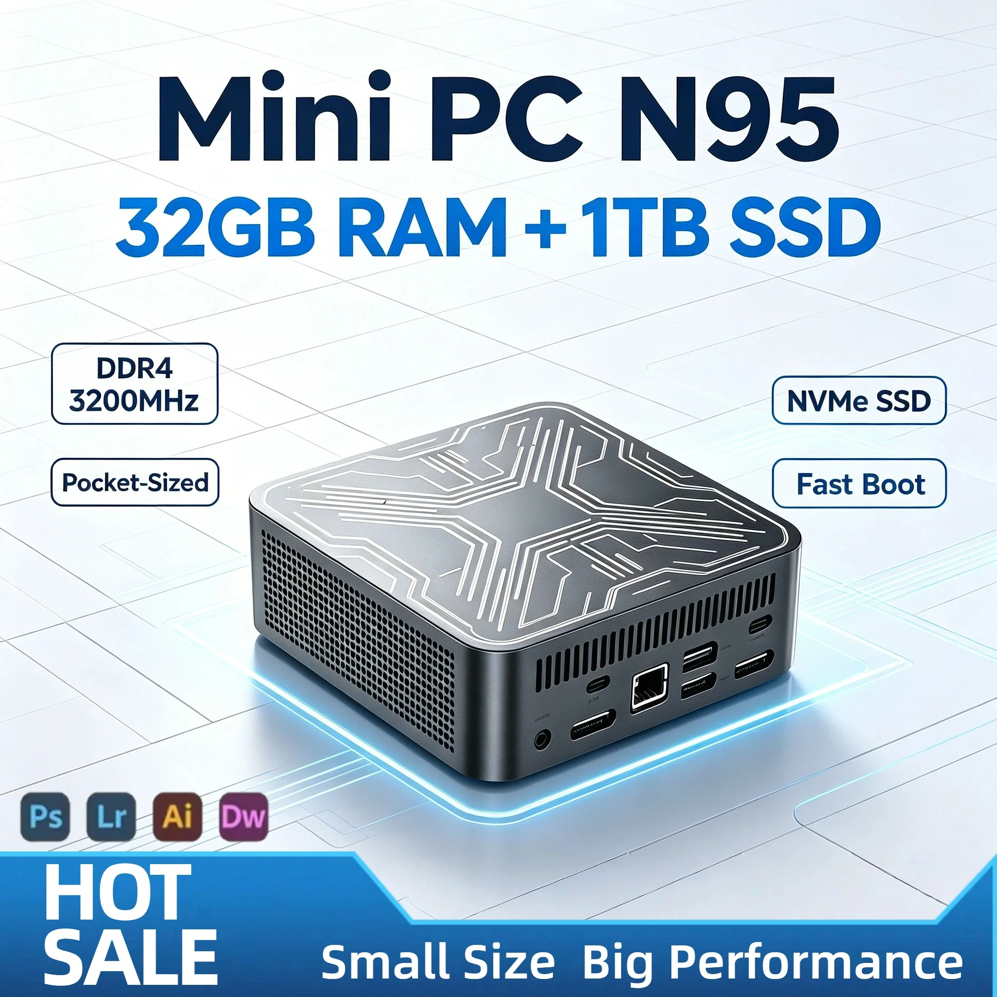 Mini PC Intel Core N95 2026 con 1TB, 16GB DDR4, SSD M2 NVMe, Triplo 4K, WiFi6, Raffreddamento Silenzioso, Computer Desktop Pro per Ufficio e Casa