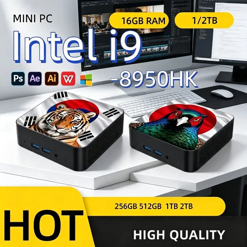 Mini PC Ultra Veloce Intel Core i9 8950HK 16GB DDR4 NVMe SSD Triplo 4K Raffreddamento Silenzioso Desktop Compatto per Ufficio Casa Edizione Media