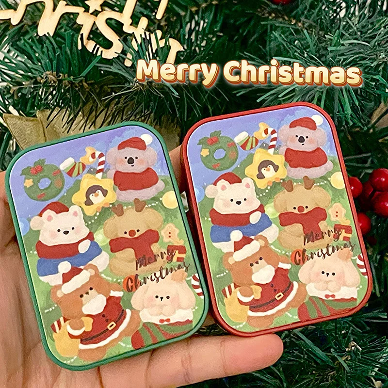Astuccio per Lenti a Contatto a Forma di Renna di Natale per Donne, Contenitore per Lenti Cosmetiche INS, Set da Viaggio Portatile, Custodia per Occhiali, Regalo per Lenti
