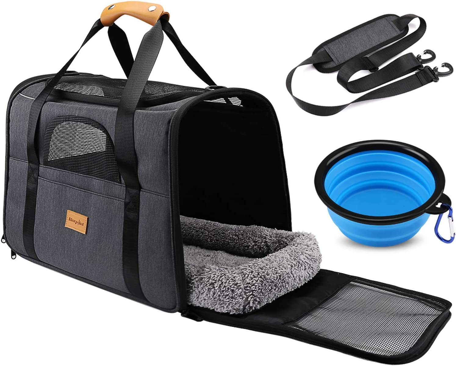 Morpilot Trasportino per gatti grandi e cuccioli fino a 7 kg, con cerniere di sicurezza, pieghevole, per il trasporto di gatti e cani, per andare al veterinario, 44x31x34cm, grigio