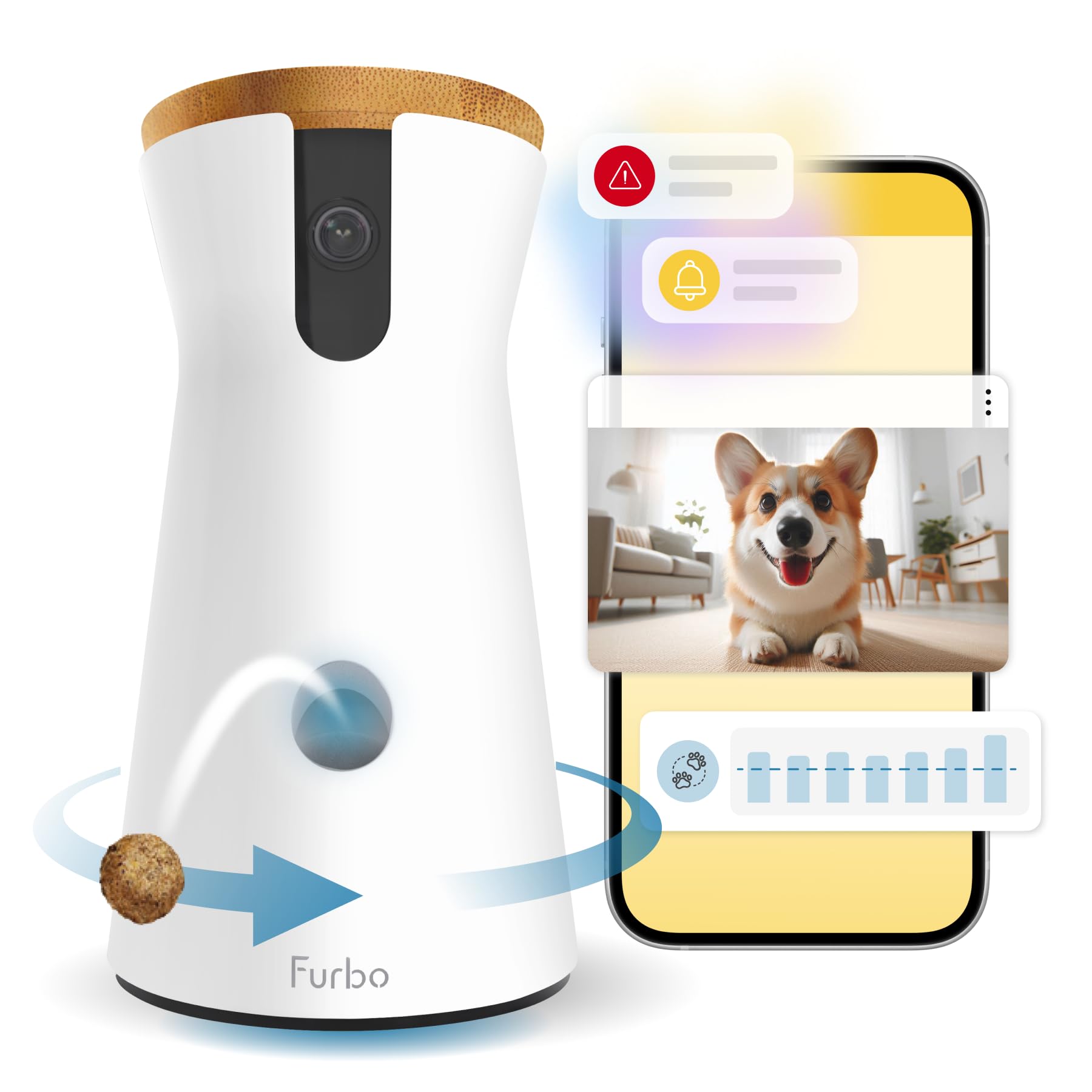 Furbo Telecamera per Cani 360° & App [Abbonamento al Setup per Attivarla] | Telecamera Animali 1080p, Visione Notturna a Colori, Audio Bidirezionale & Avviso Abbaio – Lancia Crocc…
