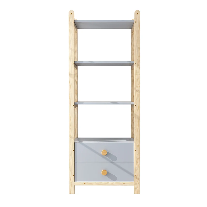 Libreria Alta e Stretta con Struttura in Pino e Ripiani, Scaffale a 4 Livelli con Cassetto, Maniglie in Legno Massello, Organizzatore per Libri, Scaffale Espositivo Moderno per Ca…