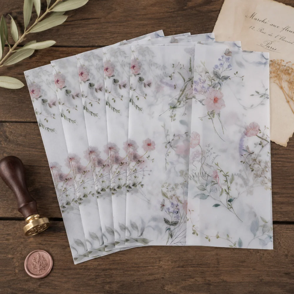 20/50 pezzi di carta velina con fiori selvatici ad acquerello, busta pieghevole in carta velina fai da te, copertina moderna in carta velina floreale, per inviti di nozze
