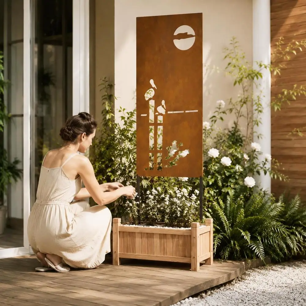Schermo Privacy per Giardino in Tela, Finitura Arrugginita, 50 X 140 Cm, Acciaio Resistente alle Intemperie, Attraente e Pratico, Adatto per Giardini, Cortili e Balconi.