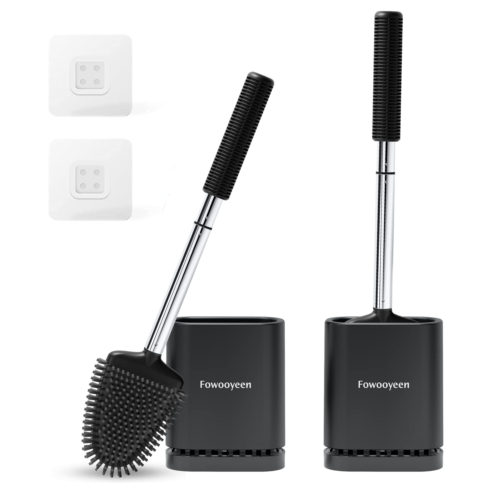 Fowooyeen Scopino WC Silicone, Spazzolone Bagno Montaggio a Parete, Nero | scopettino wc silicone, scovolino con asta in acciaio inox, testa piatta flessibile per sotto bordo, spa…