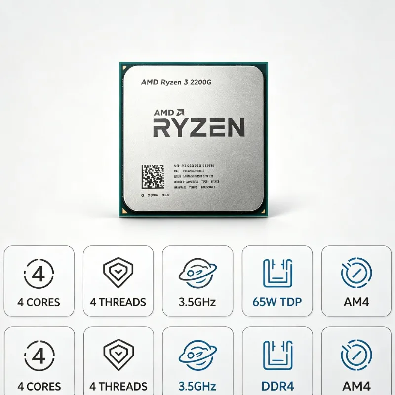 AMD Ryzen 3 2200G Quad Core Quad Thread 3.5GHz AM4 Desktop APU con processore grafico Vega 8