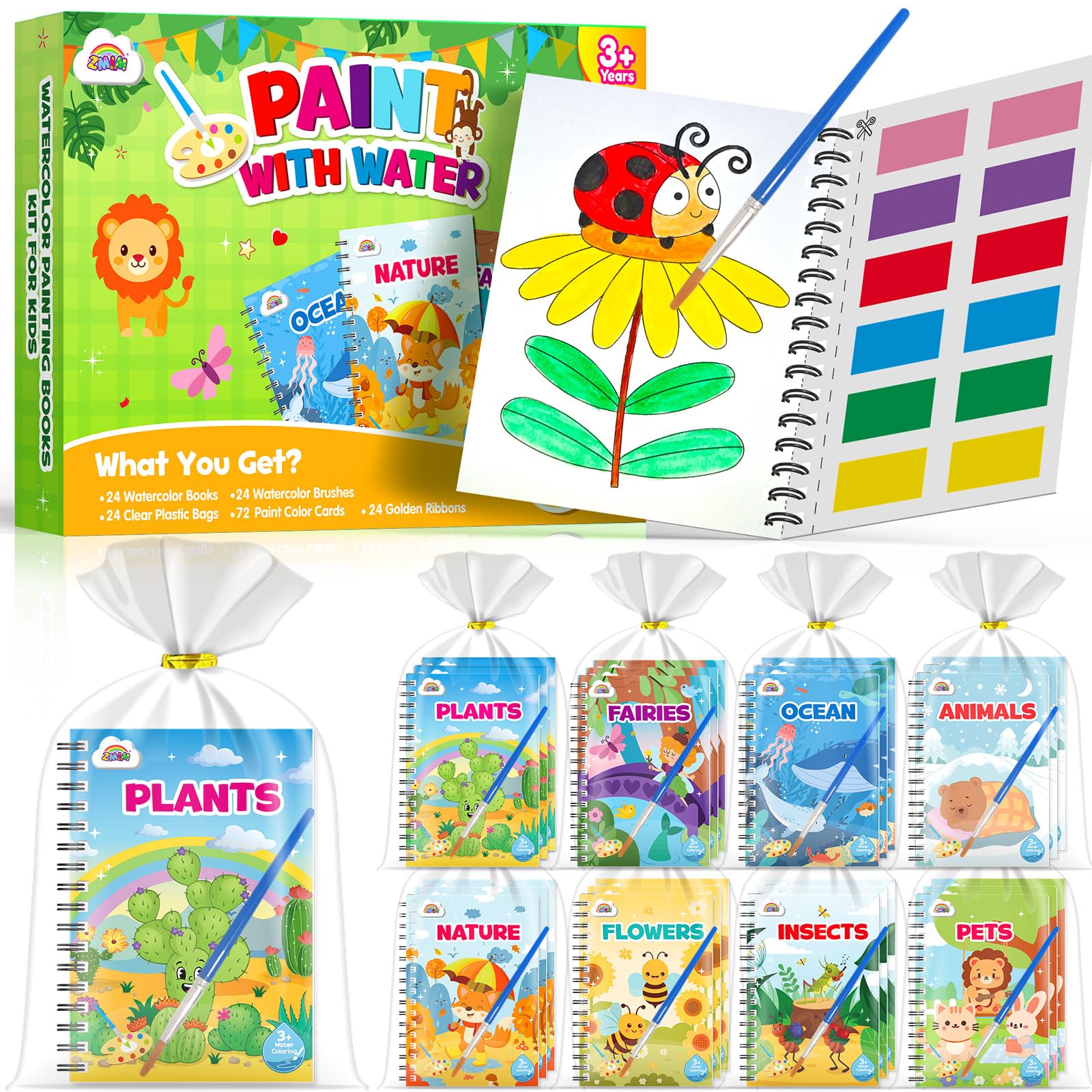 ZMLM Libri da Colorare gadget compleanno bambini, mini libri da colorare Carta per Pittura ad acqua per di 4-8anni Bambini Regalo Gadget Regalini fine Festa Compleanno(24 Natura)