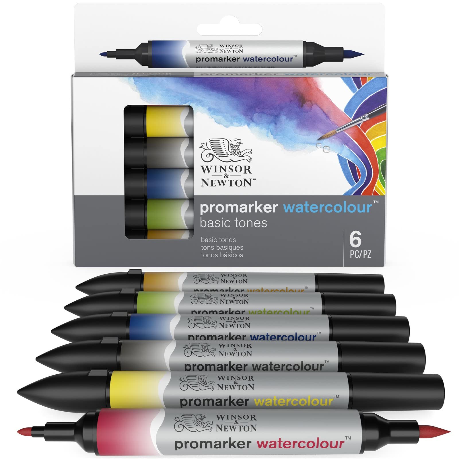 Winsor & Newton ProMarker Watercolour – Tonalità di Base - Set di 6 Pennarelli